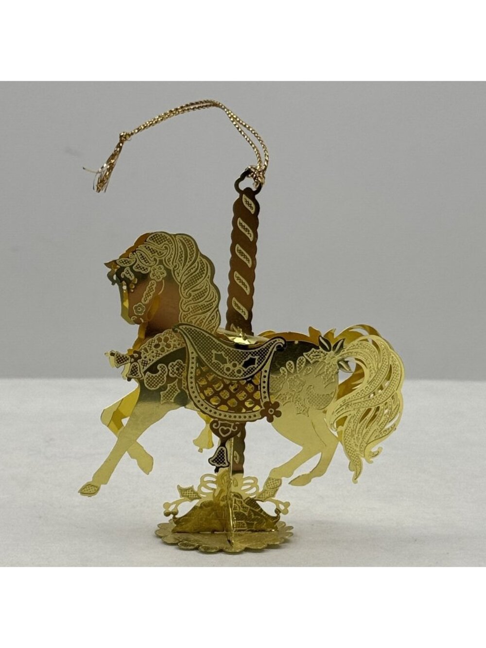 Vintage Carousel Horse Ornament Intricate Detailing 3D Metal Gold-Tone 3.5"